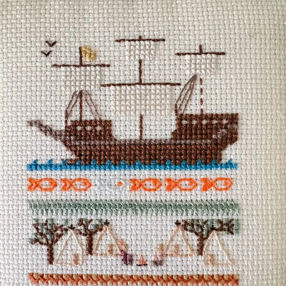 Handmade Thanksgiving Sampler Cross Stitch Pilgrim Ship “Be Ye Thankful” Autumn